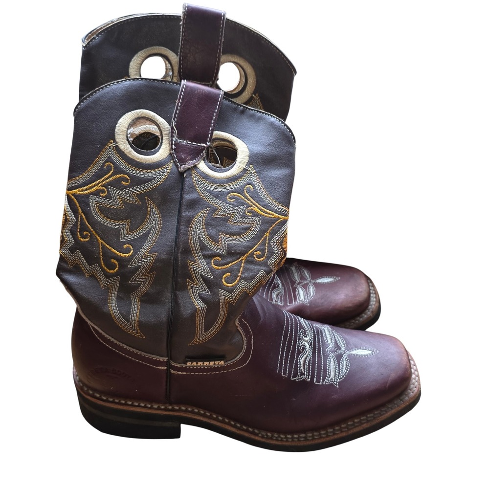 Carreta Boots Mens 6.5 Burgundy Brown Leather Square Toe Western Cowboy Mexico